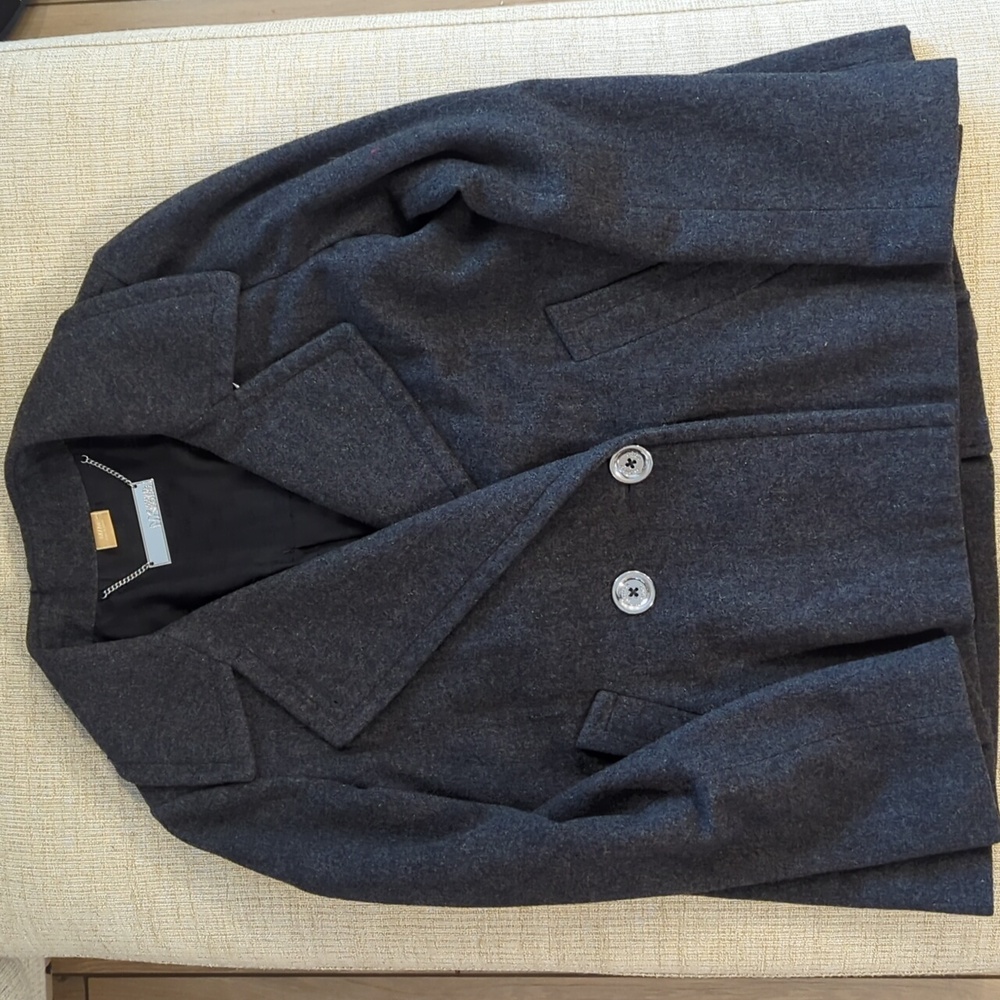 Womens Double-Breasted Charcoal Wool Coat